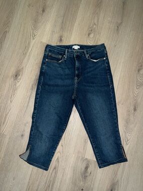 Good American Good Legs Skinny Capri Jeans Blue 004 Size 12/31 Slit Hem